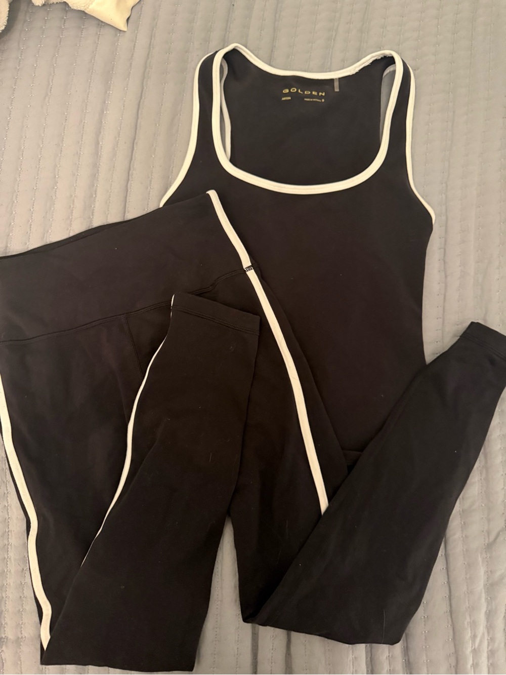Aritzia Black Tank and Legging Set with White Trim